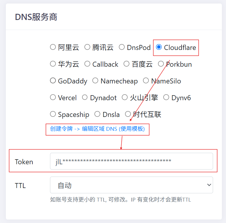 填写 Cloudflare Token